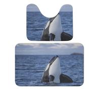 Qjjinxior Bathroom Mat, Killer Whales Orca Bath Mats Set of 2, Absorbent Soft 1 Bathtub Rug And 1 U Shape Toilet Mat