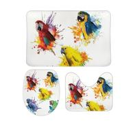 Qjjinxior Bathroom Mat Sets 3 Piece, 3D Watercolor Parrot Bath Mat And Toilet Mat Set, Non-Slip Toilet Mat for Bathroom, Toilet