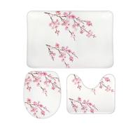 Qjjinxior Bathroom Mat Sets 3 Piece, Cherry Blossoms Bath Mat And Toilet Mat Set, Non-Slip Toilet Mat for Bathroom, Toilet