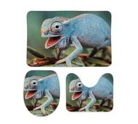 Qjjinxior Bathroom Mat Sets 3 Piece, Funny Chameleon Bath Mat And Toilet Mat Set, Non-Slip Toilet Mat for Bathroom, Toilet