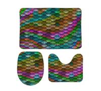 Qjjinxior Bathroom Mat Sets 3 Piece, Rainbow Fish Scales Bath Mat And Toilet Mat Set, Non-Slip Toilet Mat for Bathroom, Toilet