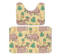 Qjjinxior Bathroom Mat, Sloth Banana Pineapple Bath Mats Set of 2, Absorbent Soft 1 Bathtub Rug And 1 U Shape Toilet Mat
