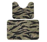 Qjjinxior Bathroom Mat, Tiger Stripe Camo Bath Mats Set of 2, Absorbent Soft 1 Bathtub Rug And 1 U Shape Toilet Mat