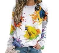 Qjjinxior Casual Ladies Jumper, 3D Watercolor Parrot Sweatshirts for Women, Crewneck Long Sleeve Top