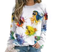 Qjjinxior Casual Ladies Jumper, 3D Watercolor Parrot Sweatshirts for Women, Crewneck Long Sleeve Top