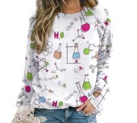 Qjjinxior Casual Ladies Jumper, Chemistry Experiment Pattern Sweatshirts for Women, Crewneck Long Sleeve Top