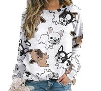 Qjjinxior Casual Ladies Jumper, Cute French Bulldog Sweatshirts for Women, Crewneck Long Sleeve Top