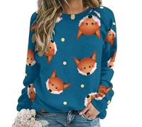 Qjjinxior Casual Ladies Jumper, Cute Red Fox Sweatshirts for Women, Crewneck Long Sleeve Top