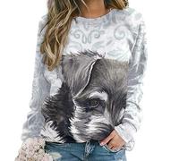 Qjjinxior Casual Ladies Jumper, Cute Schnauzer Dog Sweatshirts for Women, Crewneck Long Sleeve Top