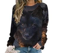 Qjjinxior Casual Ladies Jumper, Fantasy Wolf Sweatshirts for Women, Crewneck Long Sleeve Top