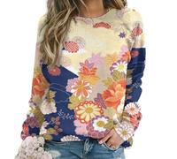 Qjjinxior Casual Ladies Jumper, Japan Traditional Kimono Sweatshirts for Women, Crewneck Long Sleeve Top