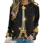 Qjjinxior Casual Ladies Jumper, Paris Eiffel Tower France Sweatshirts for Women, Crewneck Long Sleeve Top