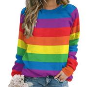 Qjjinxior Casual Ladies Jumper, Rainbow Peace Love Sweatshirts for Women, Crewneck Long Sleeve Top