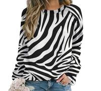 Qjjinxior Casual Ladies Jumper, Zebra Pattern Sweatshirts for Women, Crewneck Long Sleeve Top