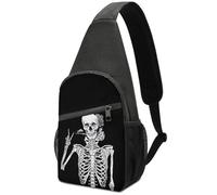 Qjjinxior Chest Bag, Funny Rock And Roll Skeleton Skull Sling Bag, Crossbody Bag Casual Daypack for Men Women