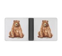 Qjjinxior Coin Pocket, Brown Bear Leather Wallet, Bifold Credit Card Leather Slim Purse