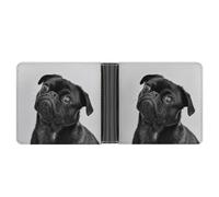 Qjjinxior Coin Pocket, Cute Black Pug Dog Leather Wallet, Bifold Credit Card Leather Slim Purse