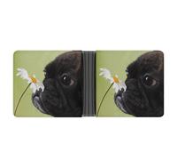Qjjinxior Coin Pocket, Dog Pattern Pug Flower Leather Wallet, Bifold Credit Card Leather Slim Purse