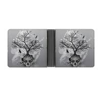Qjjinxior Coin Pocket, Horror Skull Tree Leather Wallet, Bifold Credit Card Leather Slim Purse