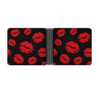 Qjjinxior Coin Pocket, Red Lips Leather Wallet, Bifold Credit Card Leather Slim Purse