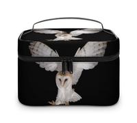 Qjjinxior Cosmetic Bag, Barn Owl Makeup Bag, Leather Travel Toiletry Bag for Women