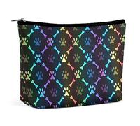 Qjjinxior Cosmetic Bag, Colorful Bones and Paw Makeup Bag, Portable Toiletry Bag with Zipper for Daily Use, Travel