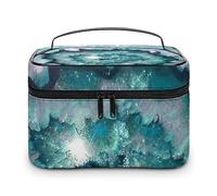 Qjjinxior Cosmetic Bag, Teal Agate Makeup Bag, Leather Travel Toiletry Bag for Women