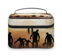 Qjjinxior Cosmetic Bag, Zombies Dead Men Walking Body at Night Makeup Bag, Leather Travel Toiletry Bag for Women