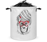 Qjjinxior Drawstring Laundry Hamper, Cute Monkey with Glasses Laundry Basket, Washing Basket with Handle