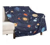 Qjjinxior Flannel Blanket, Space Rocket Planet Solar System Throw Blanket for Couch Sofa Bed Office, Soft And Comfortable Without Pilling