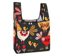 Qjjinxior Foldable Shopping Bag, Weird Colorful Chicken Reusable Grocery Bag, Washable Tote Bag for Daily Use Travel Bags