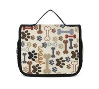 Qjjinxior Hanging Wash Bag, Dog Bones Paw Prints Toiletry Bag, Makeup Bag for Travel, Business, Vacation