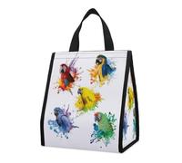 Qjjinxior Large Foldable Waterproof Insulated 3D Watercolor Parrot Lunch Bag, Tote Lunch Bag for Work, Picnic, Travel