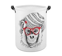 Qjjinxior Laundry Hamper, Cute Monkey with Glasses Laundry Basket, Washing Basket with Handle
