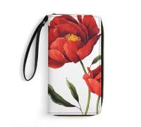Qjjinxior Leather Wallet, Red Poppy FlowersWallet, with Rope, Small Size and Large Capacity, Easy to Carry
