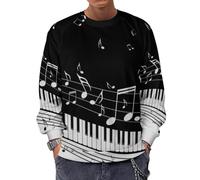 Qjjinxior Long-Sleeve Crewneck Sweatshirt, Piano Key NotesLightweight Casual Jumpers for Men