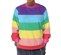 Qjjinxior Long-Sleeve Crewneck Sweatshirt, Rainbow Colored Horizontal Striped LinesLightweight Casual Jumpers for Men