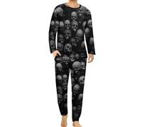 Qjjinxior Men's Crew Neck Pyjamas Set, Black Skull Head Pyjamas for Men, Men's Pajamas with Pockets
