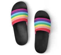 Qjjinxior Non-Slip Slippers, Rainbow Colored Horizontal Striped Lines Sliders for Men And Women, Shower Slides
