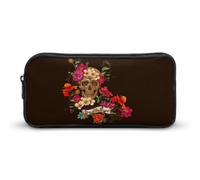Qjjinxior Pencil Case, Floral Sugar Skull Day of The DeadStationery Bag, Business Travel Bag Or Small Tool Box, Girls Makeup Bag
