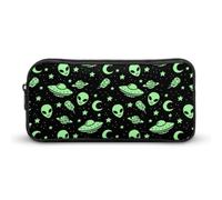 Qjjinxior Pencil Case, Green Alien Moon UFOStationery Bag, Business Travel Bag Or Small Tool Box, Girls Makeup Bag