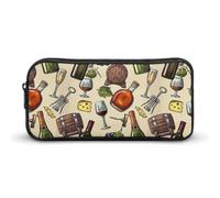 Qjjinxior Pencil Case, Vintage Stylish Bottles Wine and GrapeStationery Bag, Business Travel Bag Or Small Tool Box, Girls Makeup Bag