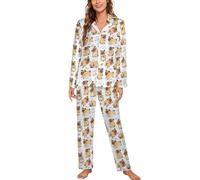 Qjjinxior Sleepwear,Pug Dog Pyjama Sets,Women Long Sleeve Loungewear with Pockets