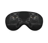 Qjjinxior Smooth Fabric Eye Mask, Cat Pattern Black Cat Sleep Mask, Sleeping Eye Mask with Adjustable Headband for Men, Women