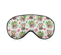 Qjjinxior Smooth Fabric Eye Mask, Pink Floral Sloth Sleep Mask, Sleeping Eye Mask with Adjustable Headband for Men, Women