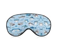 Qjjinxior Smooth Fabric Eye Mask, Shark Blue Cute Cartoon Sleep Mask, Sleeping Eye Mask with Adjustable Headband for Men, Women