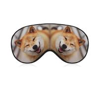 Qjjinxior Smooth Fabric Eye Mask, Smile Shiba Inu Sleep Mask, Sleeping Eye Mask with Adjustable Headband for Men, Women