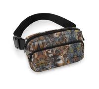 Qjjinxior Waist Bag, Camo Buck Deer Bumbag, Adjustable Fanny Pack for Running Walking Hiking