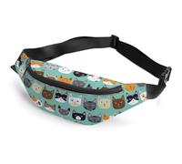 Qjjinxior Waist Bag, Cute Cat Faces Bumbag, Adjustable Fanny Pack for Running Walking Hiking