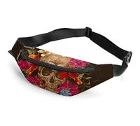 Qjjinxior Waist Bag, Day of The Dead Bumbag, Adjustable Fanny Pack for Running Walking Hiking